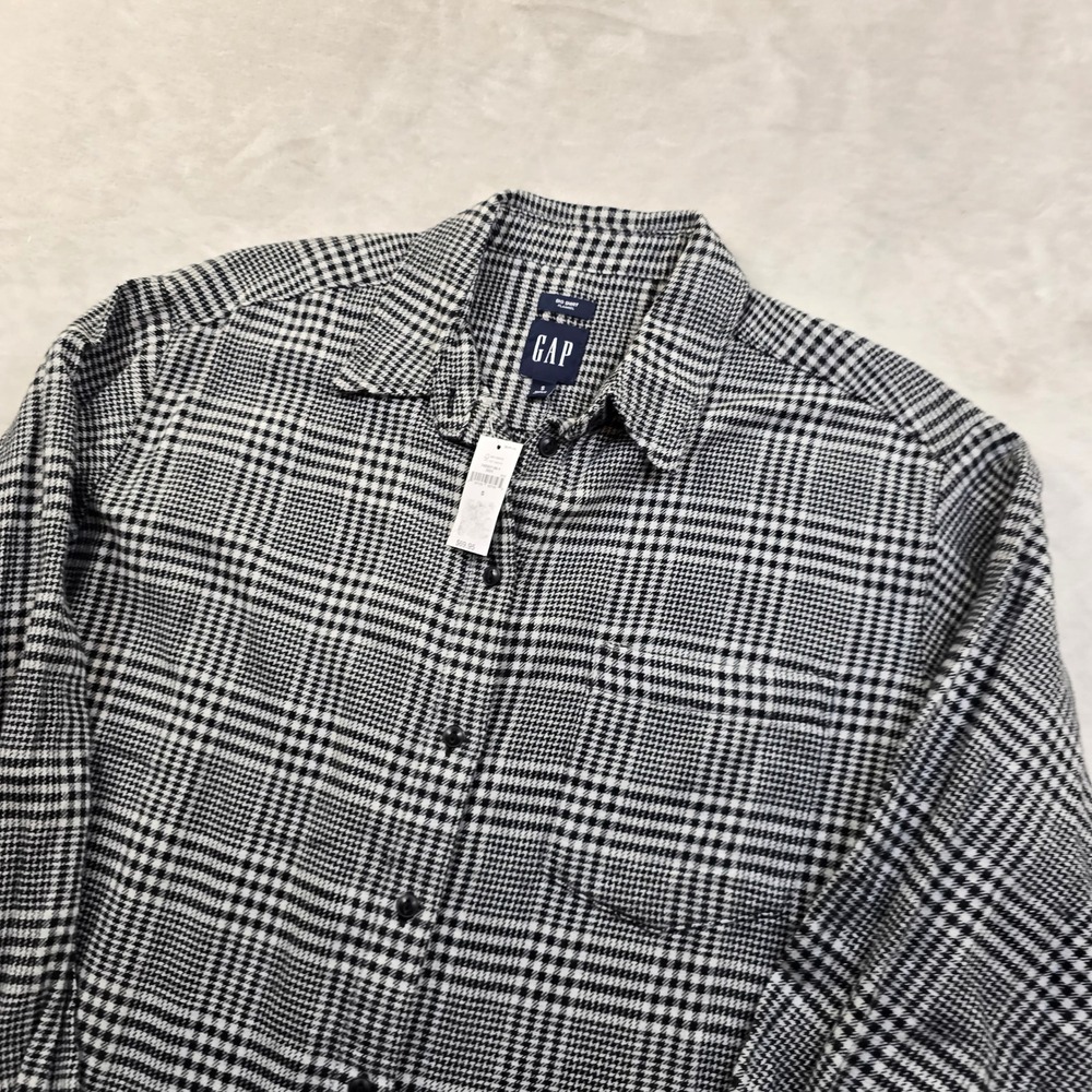 Gap Flannel Shirt Womens Small Black White Houndstooth Cotton Big Shirt NEW‎ - Picture 4 of 11